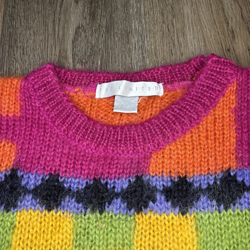 Vtg The Limited Knit Sweater Women's M/L Mohair 90s Rainbow Geometric Colorblock - Picture 3 of 8